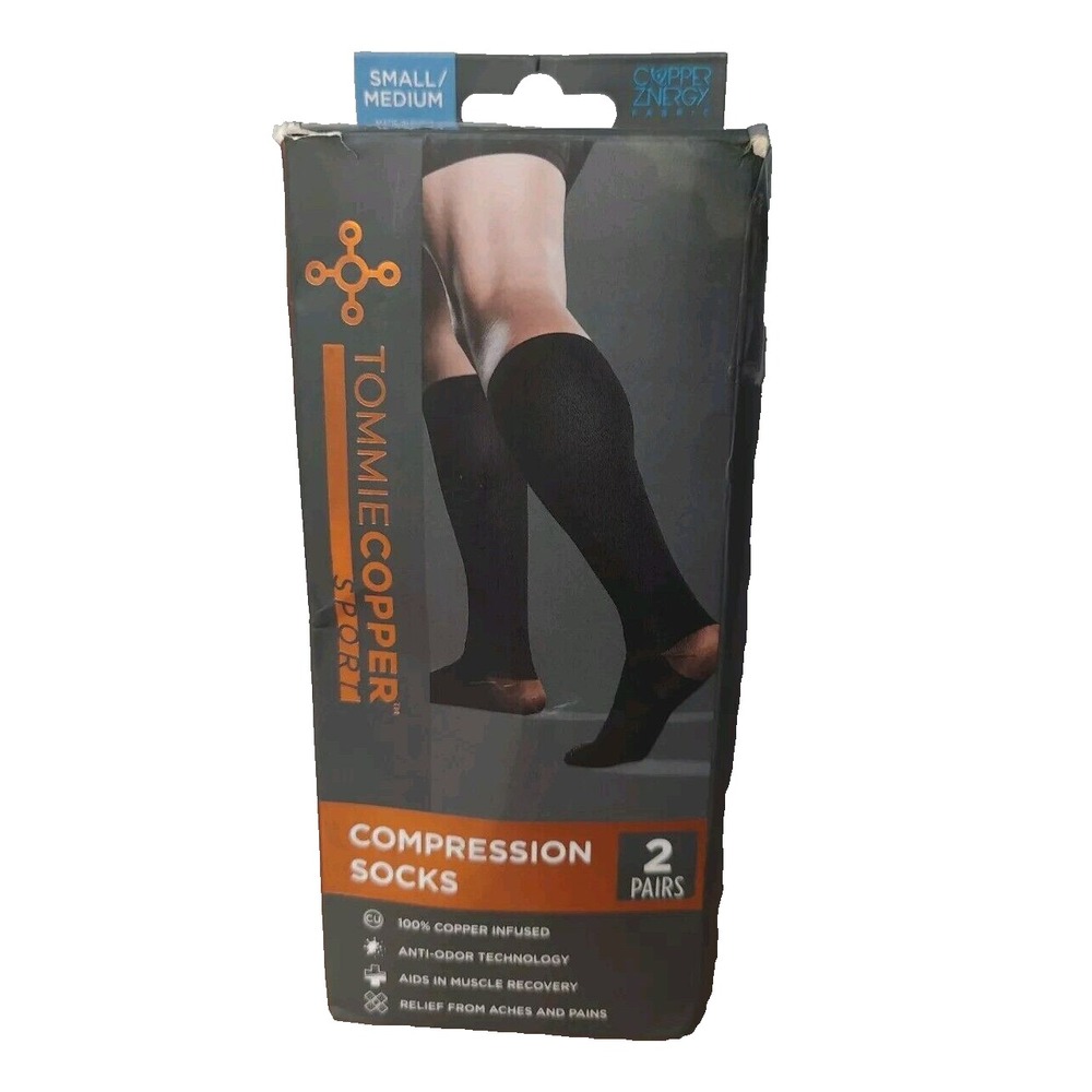 Tommie Copper Sport Black Compression Socks Size SMALL/ MEDIUM 2 Pairs Open Box
